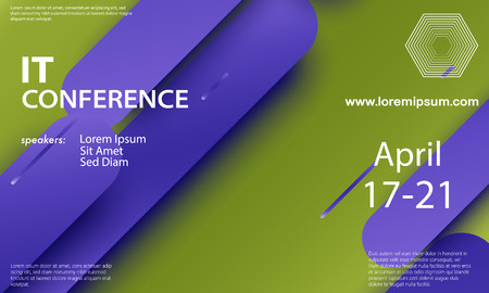 Conference announcement design template, flyer layout. Material design. Minimal abstract cover. Creative colorful wallpaper. Trendy gradient poster. Vector illustration.のイラスト素材