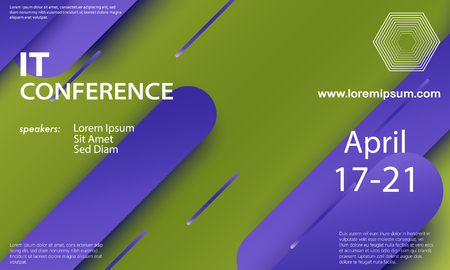 Conference announcement design template, flyer layout. Material design. Minimal abstract cover. Creative colorful wallpaper. Trendy gradient poster. Vector illustration.のイラスト素材