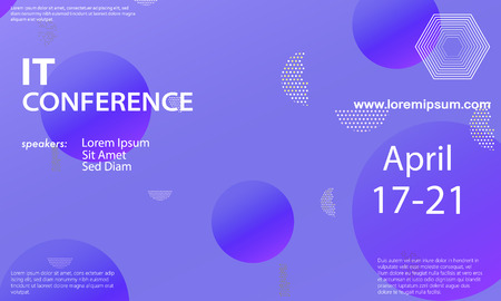 Conference announcement design template, flyer layout. Geometric background. Minimal abstract cover design. Creative colorful wallpaper. Trendy gradient poster. Vector illustration.のイラスト素材