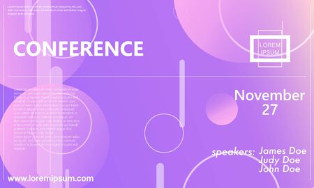 Conference announcement. Seminar design template. Violet color. Business conference abstract cover. Congress colorful gradient poster. Vector illustration.のイラスト素材