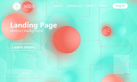 Coral soft spheres. Landing page. Website template. Abstract background. Cyan, coral colors. Vector illustration.のイラスト素材