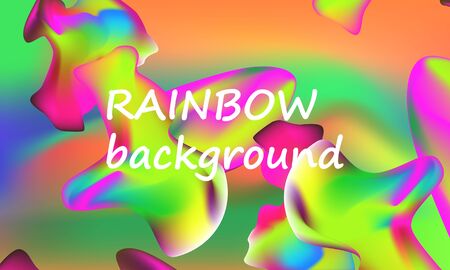 Rainbow background. Wavy abstract cover design. Creative colorful wallpaper. Trendy gradient poster. Fluid shapes composition. Vector illustration.のイラスト素材