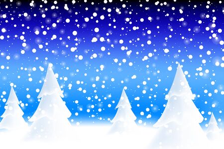 Happy New Year 2020. Falling snow. Realistic snowdrift. Winter snowy landscape with christmas trees. Vector illustration.のイラスト素材