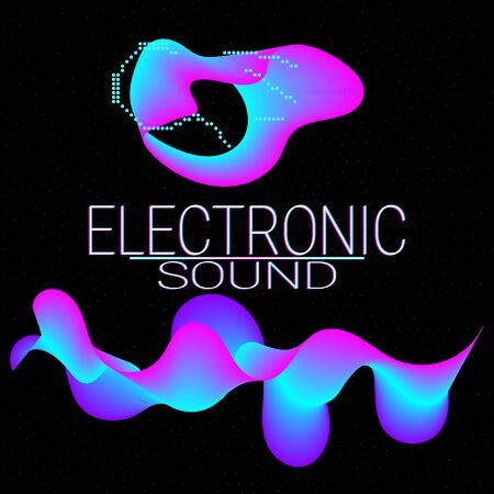 Dynamic fluid shape. Music waves. Digital sound. Vector illustration. Abstract colorful background. Neon poster design template.のイラスト素材