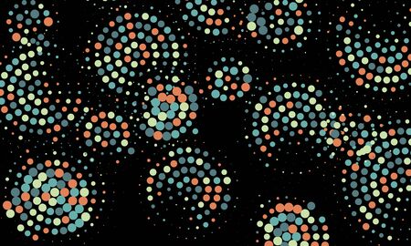 Random dots. Color circles on black background. Vector illustration. Colorful polka dots pattern.のイラスト素材