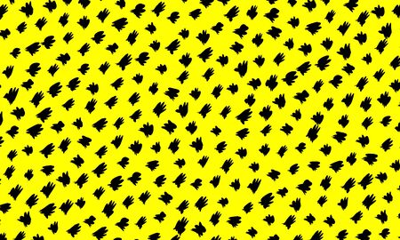 Ink brush strokes. Yellow background. Abstract irregular pattern. Black halftone. Monochrome vector. Random dots.のイラスト素材