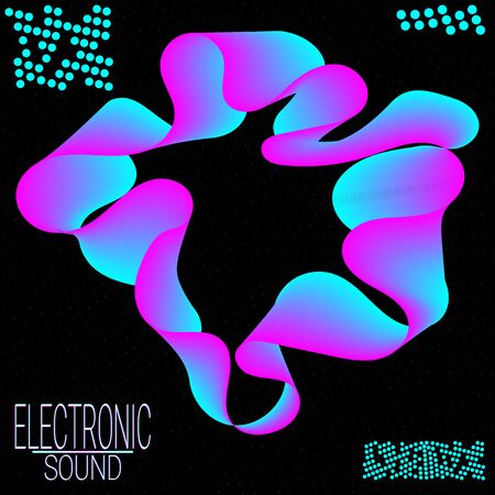 Dynamic fluid shape. Music waves. Digital sound. Vector illustration. Abstract colorful background. Neon poster design template.のイラスト素材
