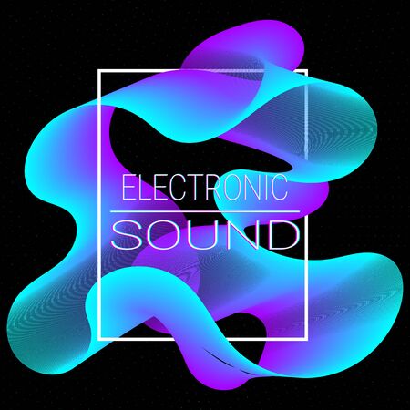 Dynamic fluid shape. Music waves. Digital sound. Vector illustration. Abstract colorful background. Neon poster design template.のイラスト素材