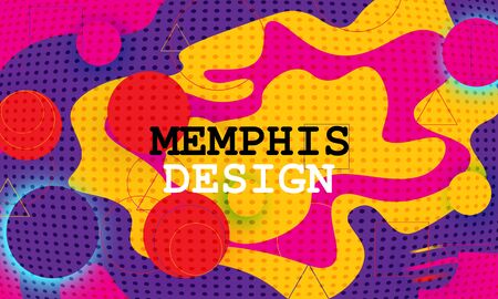 Memphis Pattern. 90s Design. Liquid Shapes. Fluid Abstract Background. Colorful Poster. Vector Illustration.のイラスト素材