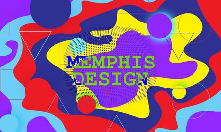Memphis Pattern. 90s Design. Liquid Shapes. Fluid Abstract Background. Colorful Poster. Vector Illustration.のイラスト素材