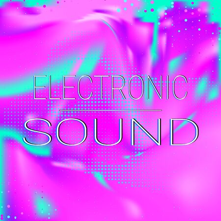 Holographic background. Music waves. Neon poster. Hologram texture. Virtual flow. Digital sound. Vector illustration. Abstract colorful neon poster.のイラスト素材