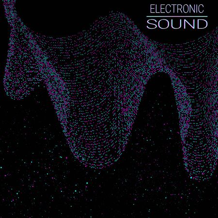 Music waves. Neon poster. Big data. Futuristic Visualization. 3d wave. Virtual flow. Digital sound. Vector illustration. Abstract colorful neon poster.のイラスト素材