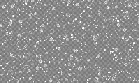 Snowflakes on transparent background. Snow pattern. Vector illustration. Falling snow.のイラスト素材