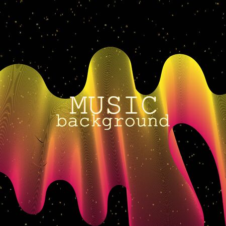 Music waves. Neon poster. Big data. Futuristic Visualization. 3d wave. Virtual flow. Digital sound. Vector illustration. Abstract colorful neon poster.のイラスト素材