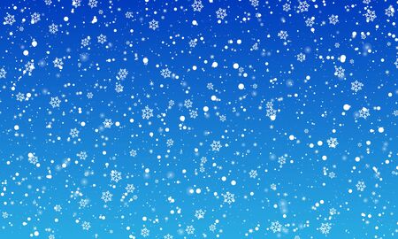 Snow pattern. Vector illustration. White snowflakes on blue background. Falling snow.のイラスト素材