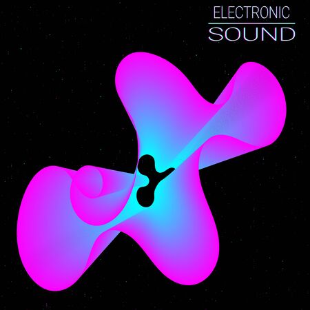 Music waves. Neon poster. Big data. Futuristic Visualization. 3d wave. Virtual flow. Digital sound. Vector illustration. Abstract colorful neon poster.のイラスト素材