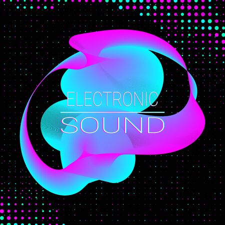 Music waves. Neon poster. Big data. Futuristic Visualization. 3d wave. Virtual flow. Digital sound. Vector illustration. Abstract colorful neon poster.のイラスト素材