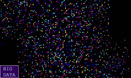 Big data. Visualization network. Futuristic infographics. Virtual flow. Random particles. Vector illustration. Abstract colorful neon poster.のイラスト素材