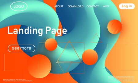 Landing page. Flow shape. Fluid background. Trendy abstract cover. Futuristic design poster. Colorful gradient. Vector.のイラスト素材