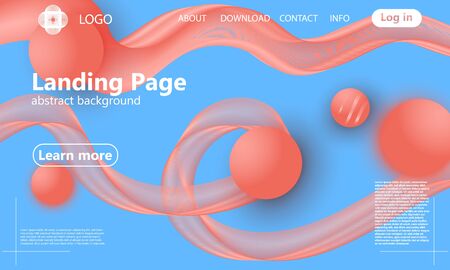 Landing page. Flow shape. Fluid background. Trendy abstract cover. Futuristic design poster. Colorful gradient. Vector.のイラスト素材