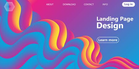 Landing page. Fluid shape. Liquid background. Trendy abstract cover. Futuristic design poster. Fluid flow. Colorful gradient. Vector.のイラスト素材