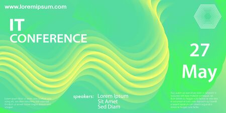 Green background. Abstract vector. Conference cover design. Fluid flow. Trendy gradient poster. Vector illustration.のイラスト素材