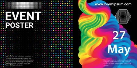 Event poster. Party background. Fluid flow. Futuristic composition. Liquid shapes. Abstract cover design. Vector illustration.のイラスト素材