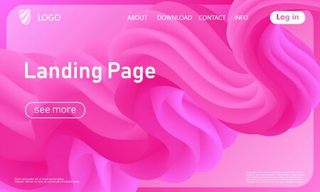 Pink background. Landing page. Fluid shape. Abstract flow. Trendy poster. Colorful futuristic gradient. Geometric background. 3d fluid banner.のイラスト素材