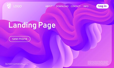 Purple background. Landing page. Fluid shape. Abstract flow. Trendy poster. Colorful futuristic gradient. Geometric background. 3d fluid banner.のイラスト素材