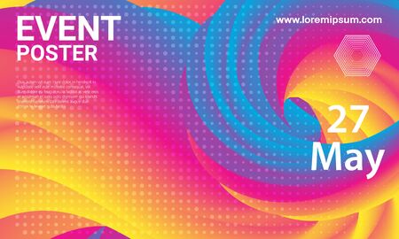 Event poster. Party background. Fluid flow. Futuristic composition. Liquid shapes. Abstract cover design. Vector illustration.のイラスト素材