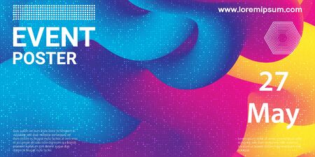 Event poster. Party background. Fluid flow. Futuristic composition. Liquid shapes. Abstract cover design. Vector illustration.のイラスト素材