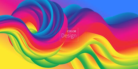 Rainbow Background. Fluid Shapes. Wave Pattern. Summer Poster. Colorful Gradient. Flow Shape. Abstract Cover. Rainbow Color. Vector Illustration. Fluid Flow.のイラスト素材