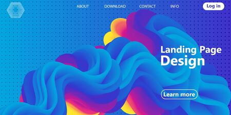 Landing page. Colorful geometric background. Fluid shape. Trendy abstract cover. Futuristic design poster. Fluid flow. Colorful gradient. Vector.のイラスト素材