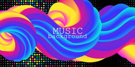 Sound Wave. Music Background. Fluid Shape. Wave Pattern. Summer Poster. Colorful Gradient. Flow Shape. Abstract Cover. Rainbow Color. Vector Illustration. Fluid Flow.のイラスト素材