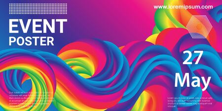 Event poster. Party background. Fluid flow. Futuristic composition. Liquid shapes. Abstract cover design. Vector illustration.のイラスト素材