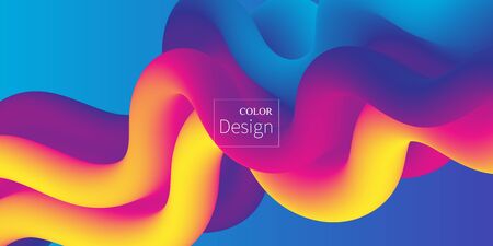 Fluid shape. Abstract flow. Trendy poster. Colorful futuristic gradient. Geometric background. 3d fluid banner.のイラスト素材