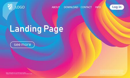 Landing page. Colorful geometric background. Fluid shape. Trendy abstract cover. Futuristic design poster. Fluid flow. Colorful gradient. Vector.のイラスト素材