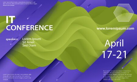 Conference design template. Science convention. Liquid background. Fluid flow. Announcement conference. Abstract cover design. Vector illustration.のイラスト素材