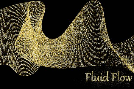 Golden particles. Sparkle flow. Shiny wave. Gold glitter texture. Glowing dots. Golden dust. Vector Illustration.のイラスト素材