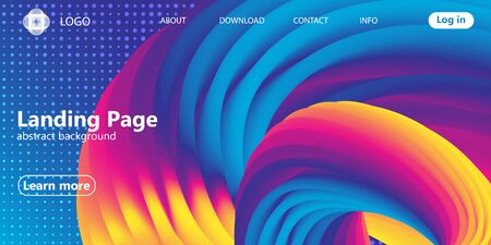 Landing page. Colorful geometric background. Fluid shape. Trendy abstract cover. Futuristic design poster. Fluid flow. Colorful gradient. Vector.のイラスト素材