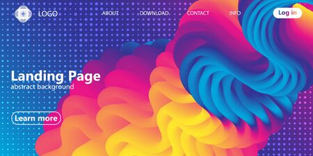 Landing page. Colorful geometric background. Fluid shape. Trendy abstract cover. Futuristic design poster. Fluid flow. Colorful gradient. Vector.のイラスト素材
