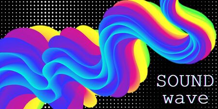 Sound Wave. Music Background. Fluid Shape. Wave Pattern. Summer Poster. Colorful Gradient. Flow Shape. Abstract Cover. Rainbow Color. Vector Illustration. Fluid Flow.のイラスト素材