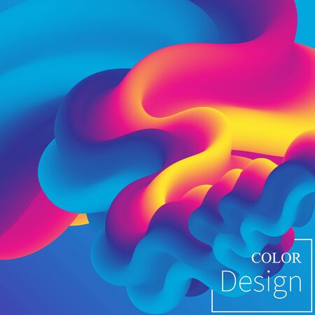 3d Poster. Fluid Colors. Liquid Shape. Ink Splash. Colorful Cloud. Flow Wave. Modern Poster. Color Background. Vector.のイラスト素材