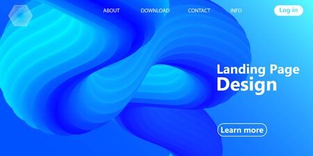 3d wave. Fluid flow. Landing page. Blue wave. Trendy abstract cover. Futuristic design poster. Colorful gradient. Vector illustration. Fluid shape.のイラスト素材