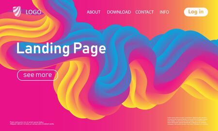 Landing page. Colorful geometric background. Fluid shape. Trendy abstract cover. Futuristic design poster. Fluid flow. Colorful gradient. Vector.のイラスト素材