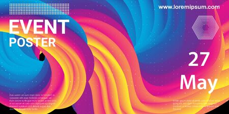Event poster. Party background. Fluid flow. Futuristic composition. Liquid shapes. Abstract cover design. Vector illustration.のイラスト素材