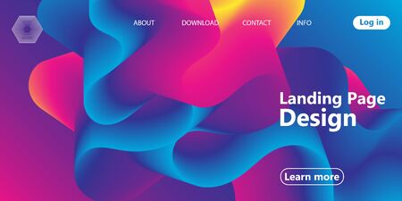 Landing page. Fluid shape. Liquid background. Trendy abstract cover. Futuristic design poster. Fluid flow. Colorful gradient. Vector.のイラスト素材