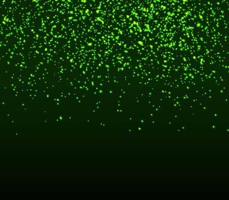 Green magic lights. Glowing sparkles. Falling abstract particles. Shining green confetti. Light effect. Falling stars. Glittering particles. Holiday shimmering lights. Vector illustration.のイラスト素材