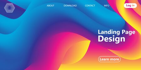 Landing page. Fluid shape. Liquid background. Trendy abstract cover. Futuristic design poster. Fluid flow. Colorful gradient. Vector.のイラスト素材