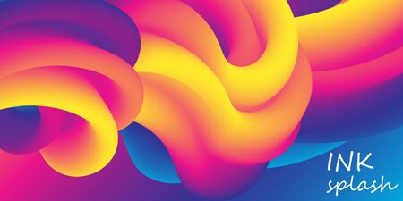 Ink splash. Fluid shape. Abstract flow. Trendy poster. Colorful futuristic gradient. Geometric background. 3d fluid banner.のイラスト素材